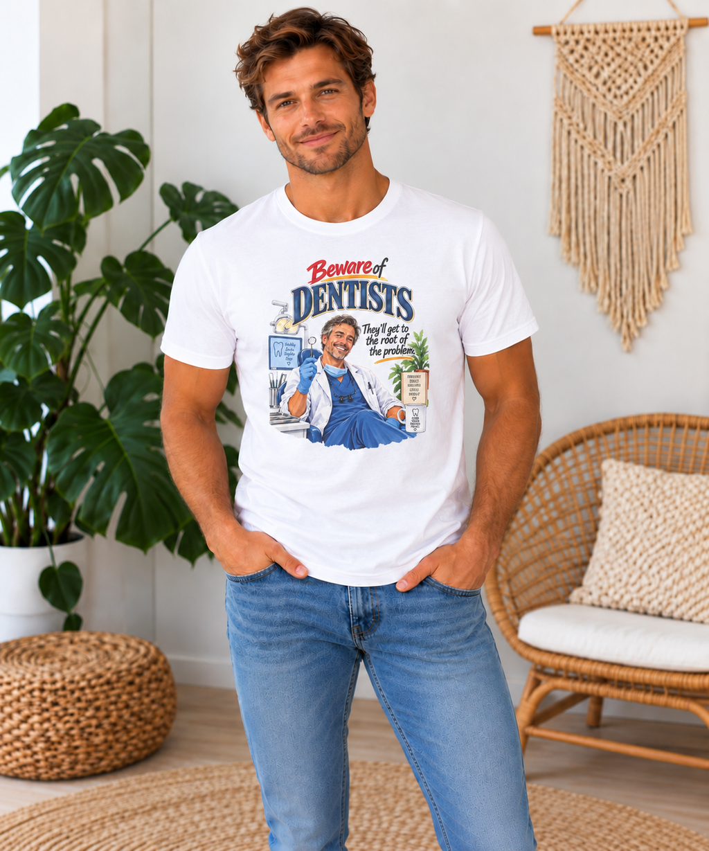 Beware of Dentists – They’ll Get to the Root of the Problem | Funny Dentist T-Shirt – Male