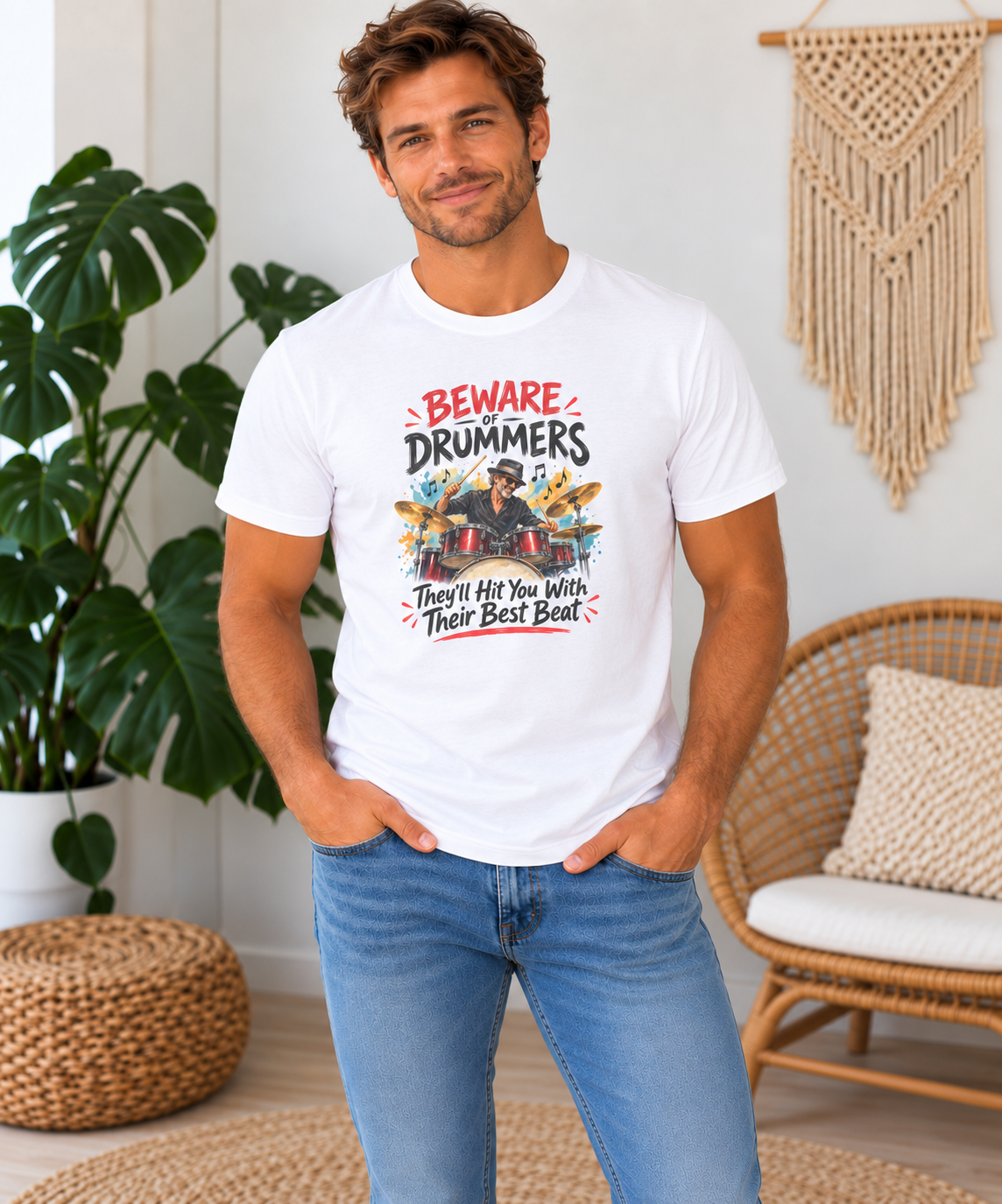 Beware of Drummers – They’ll Hit You With Their Best Beat | Funny Drummer T-Shirt – Male